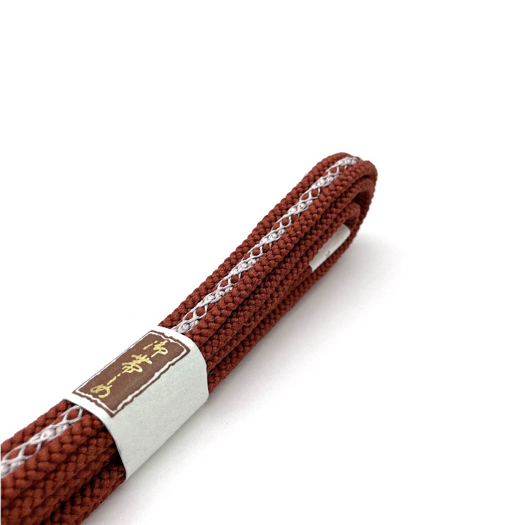 (New old stock) Obi-jime (belt fastener) made of pure silk, quarter-length cord, scarlet brown, vegetable-dyed hand-woven cord, new old stock, length approx. 168cm, width approx. 1.2cm, casual, S rank, orange, 1135002212326