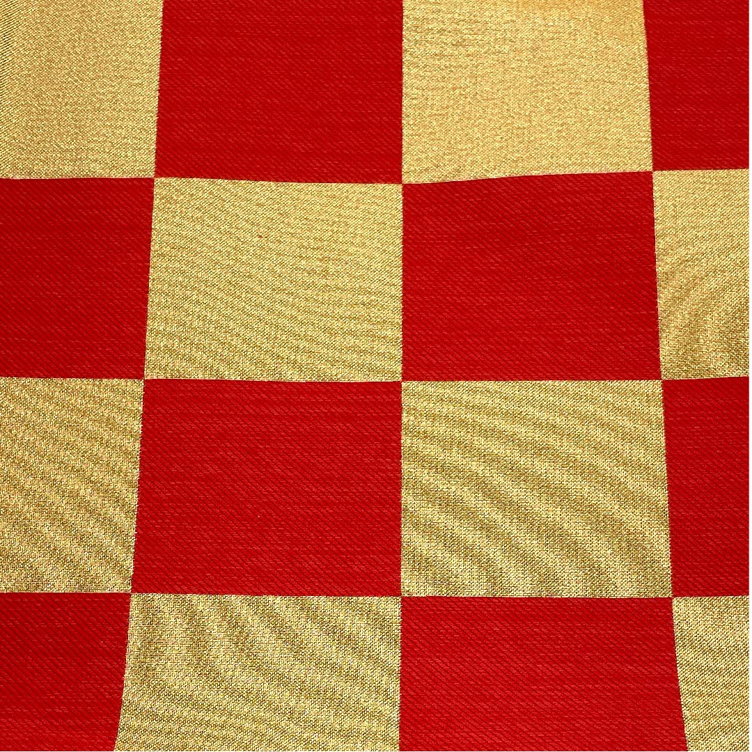 Gold-colored Fukuro Obi for Furisode, Checkered, Length 440cm, Pure Silk, S-Rank, Six-way, Formal, Gold-based, 1123006252321
