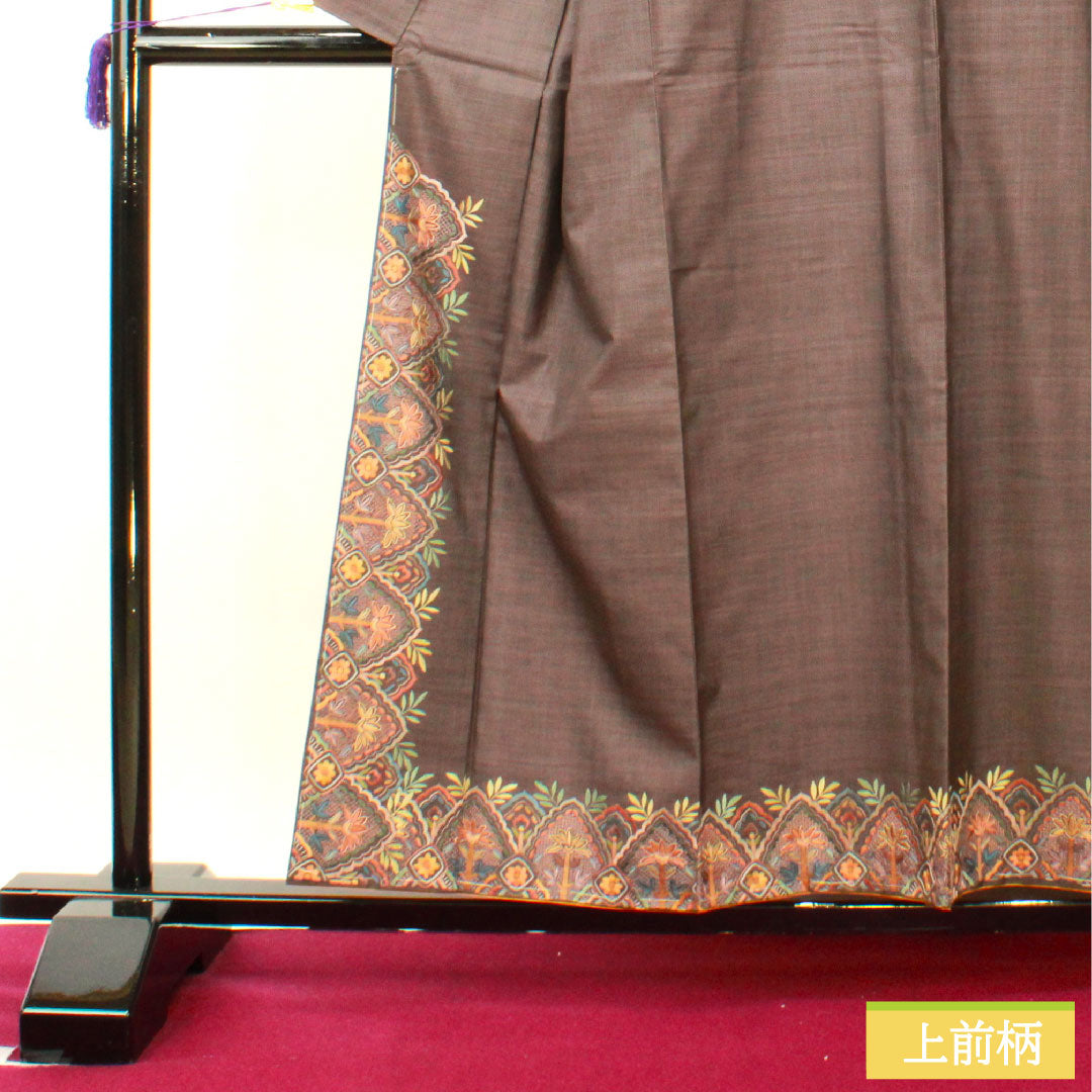 Homongi, pure silk, lined, length 157cm, sleeve length 62cm, deep faded purple, Oshima Tsumugi, Suzhou embroidery, abstract pattern, basting thread included, S rank, purple, 1112004592320