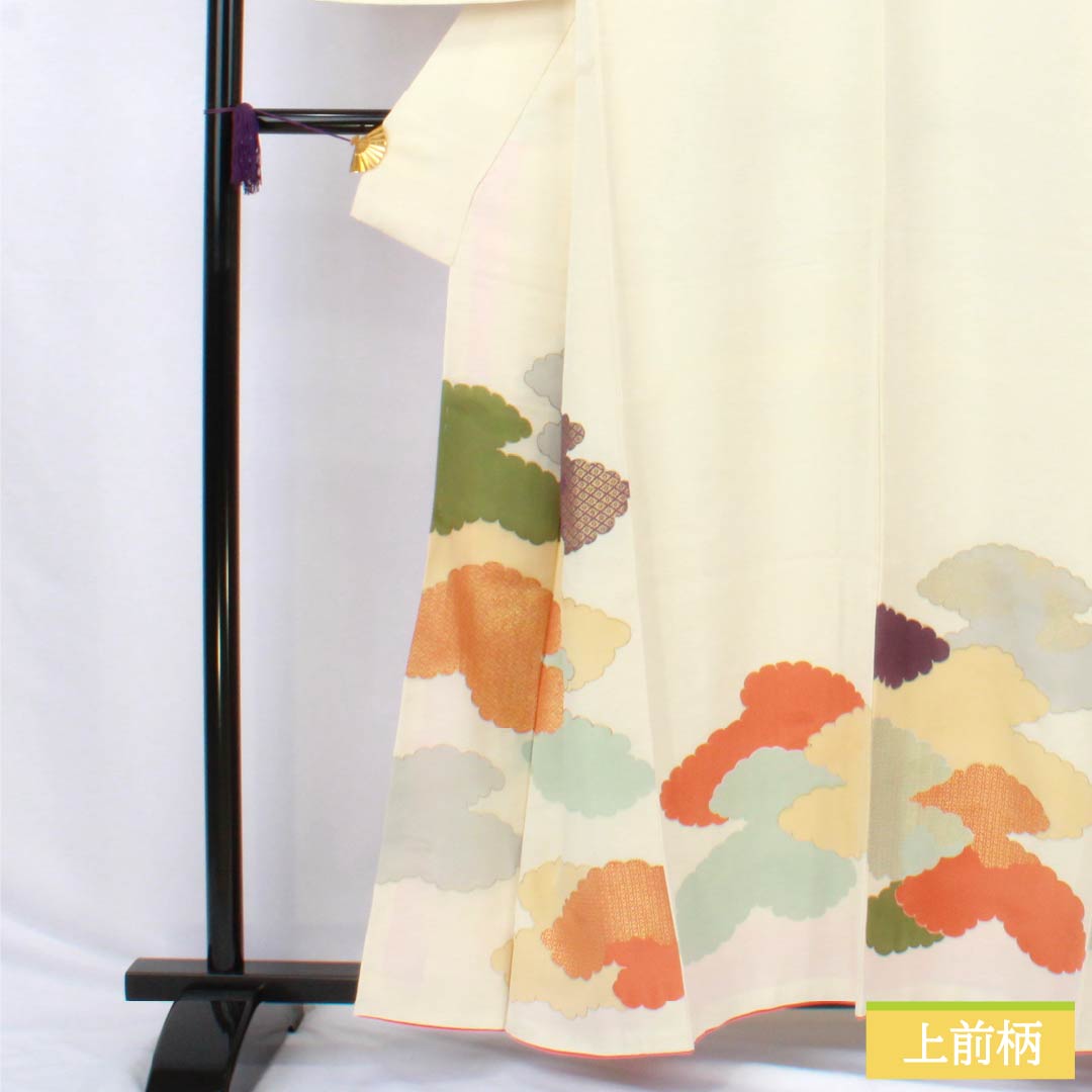 訪問着 正絹 Aランク 袷 身丈157.5cm 裄丈62cm 乳白色（にゅうはくしょく） 京友禅 雲取り しつけ糸付き 白系 1112006563311