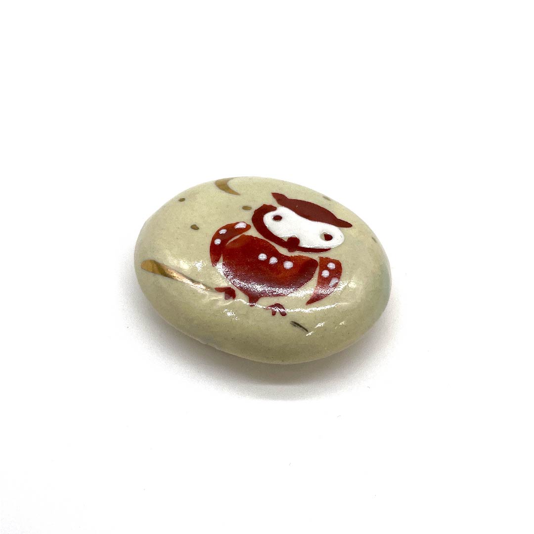 (New old stock) Obi fastener, ceramic, casual, Rikyu white brown, Kiyomizu ware, owl, animal, length approx. 3.5cm, width approx. 4.5cm, S rank, beige, 1137000482925