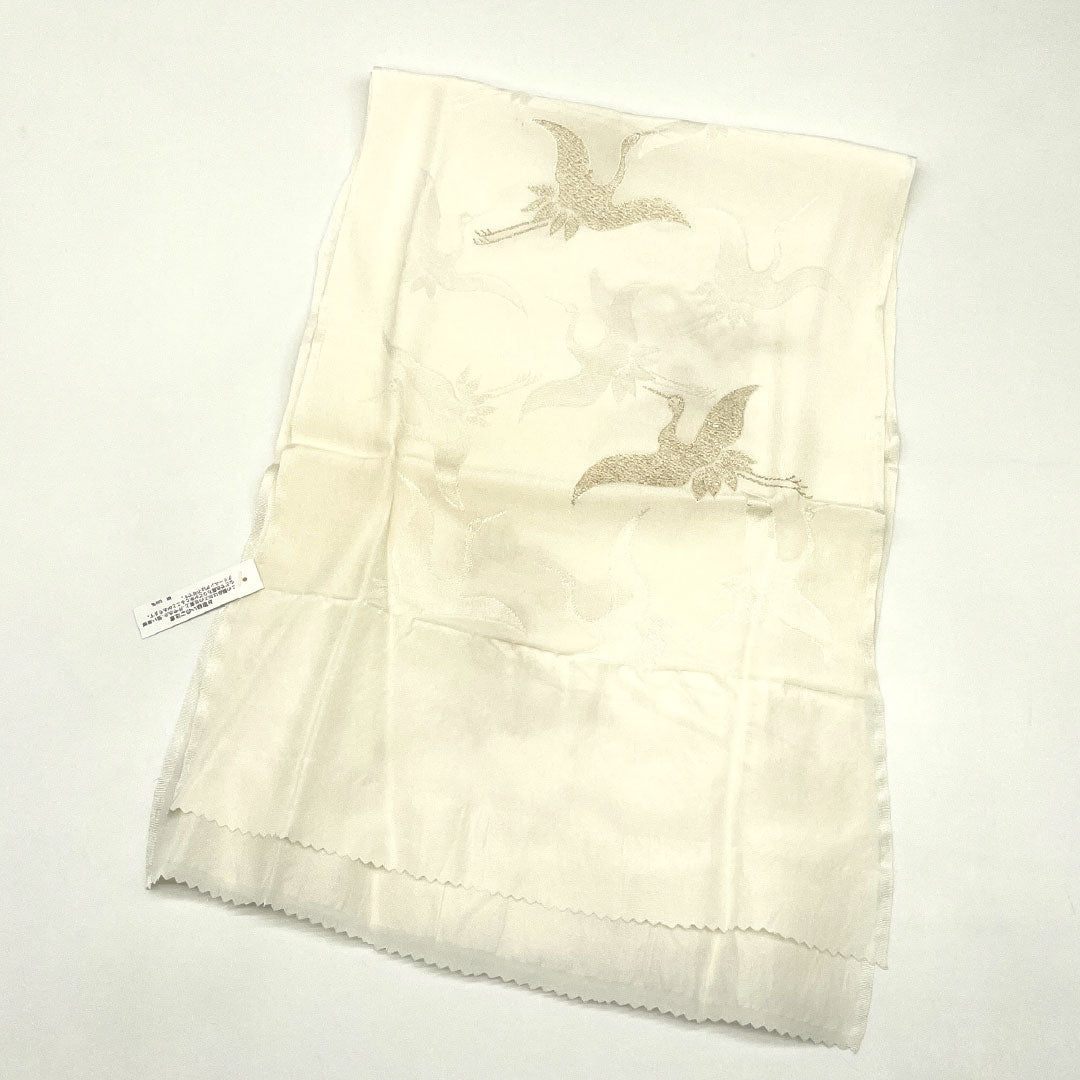 （新古品） 帯締め・帯揚げセット 正絹 NEWランク 白色（しろいろ） 乳白色（にゅうはくしょく） 古典柄 鶴 長さ約160cm 幅約1.7cm フォーマル 白系 1141000461311