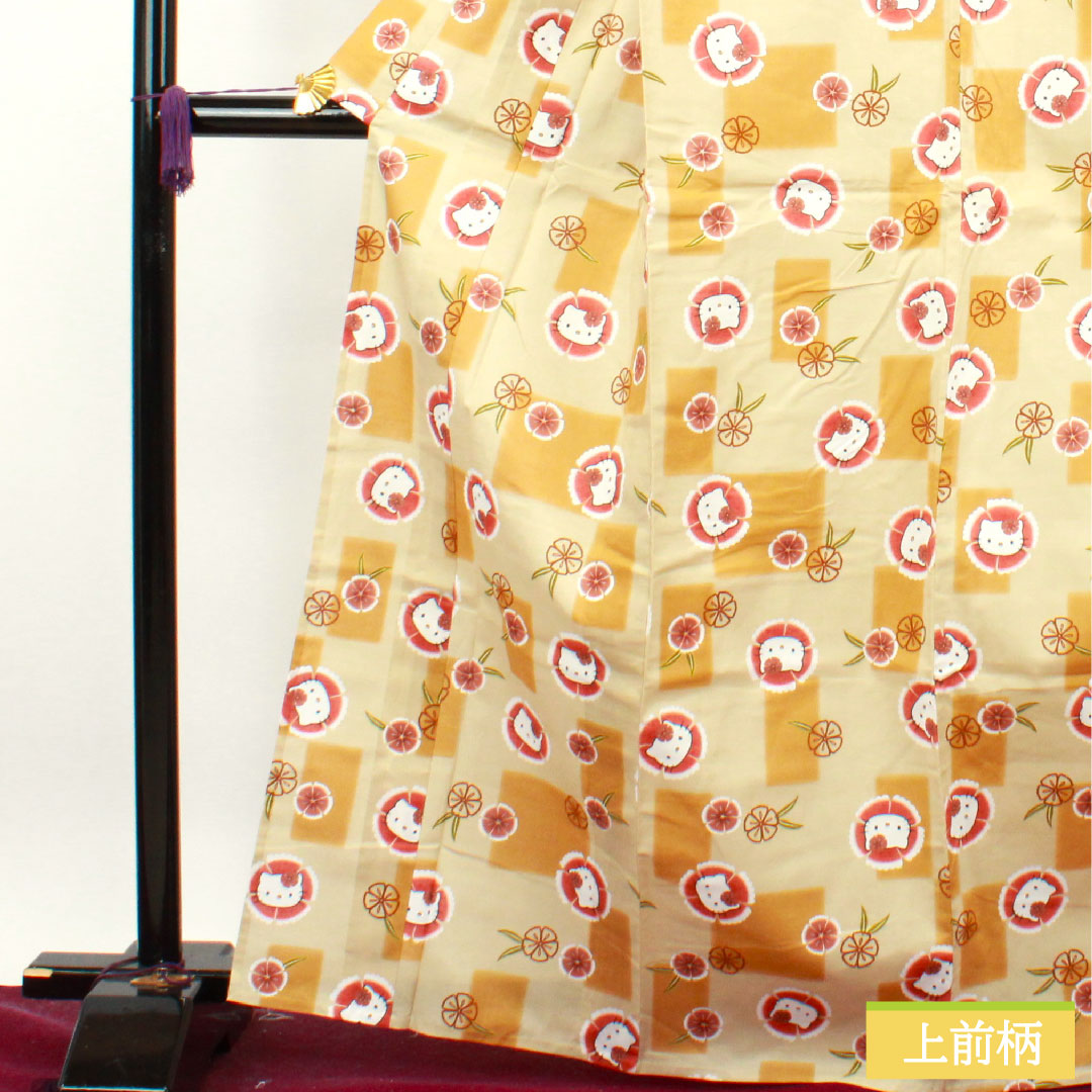 Yukata Cotton Length 167.5cm Sleeve length 68cm S rank Single layer Beige Sobakiri color Hello Kitty Nadeshiko 1118004832525