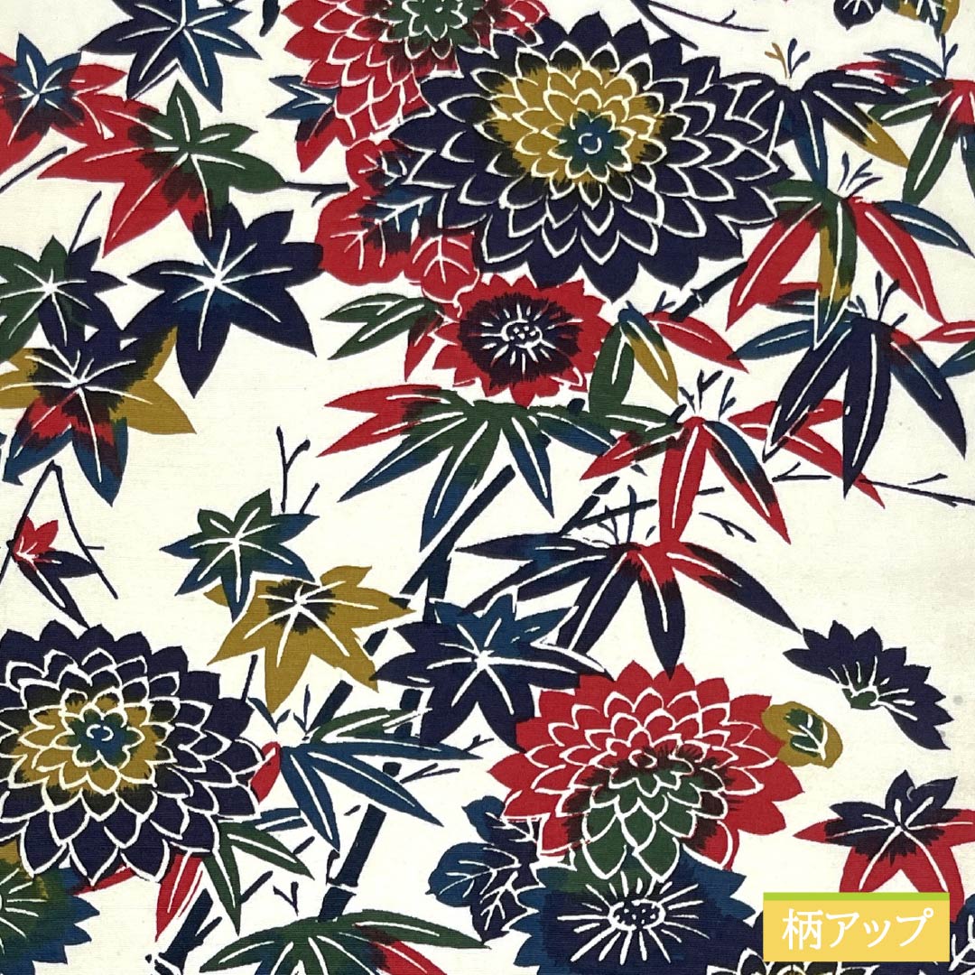 Nagoya obi, natural color (kinari-iro), stencil-dyed, chrysanthemum, autumn leaves, obi length 352cm, cotton, S rank, full length, casual, cream color, 1124008062315, Nagoya style