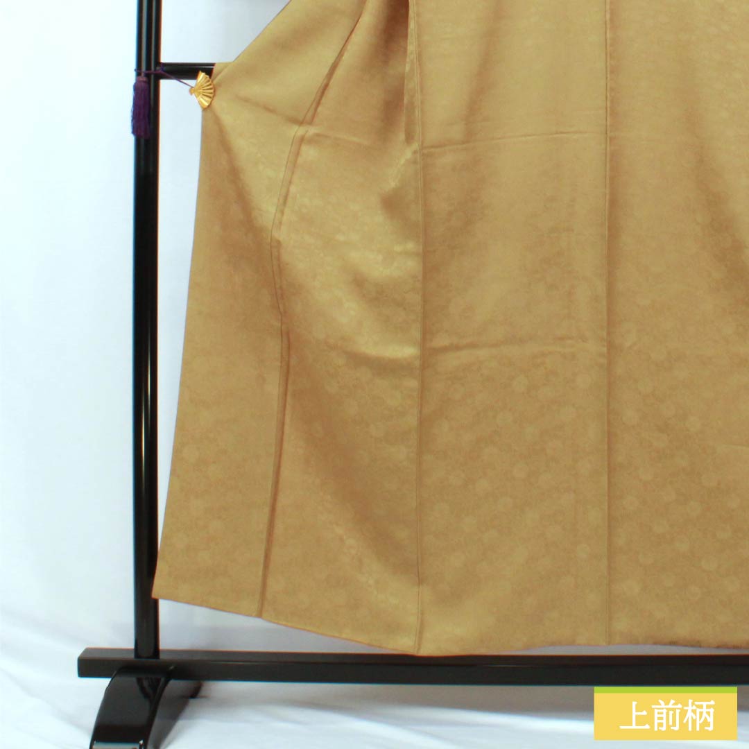 Solid-colored silk kimono, S rank, length 154cm, sleeve length 64cm, hibiscus-brown (hiwachairo) color, single crest (kikyo) with sewn crest, lined, green, 1114002432219
