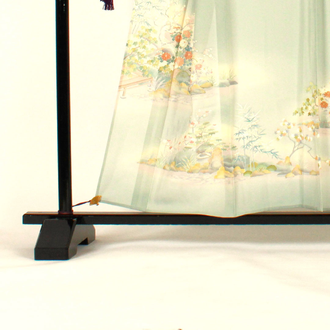 Colored Tomesode, Length 156.5cm, Sleeve Length 64cm, Gauze, Garden Scenery, Artist's Work, Pure Silk, A Rank, One Crest, Green, 1111000153319