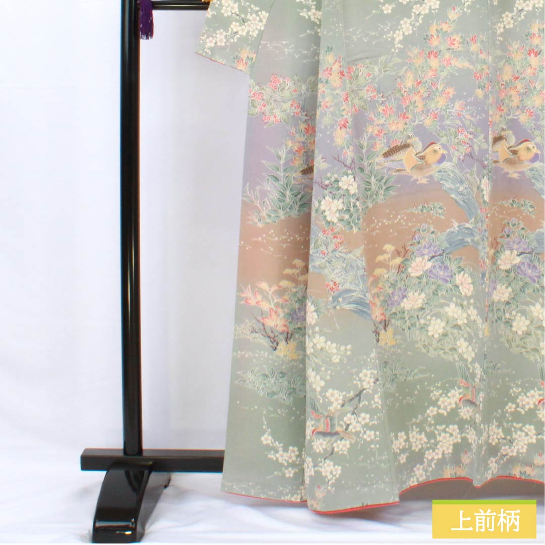 小紋 正絹 身丈160.5cm 裄丈64cm 袷 花鳥模様 しつけ糸付き Sランク グラデーション系 1115005782499