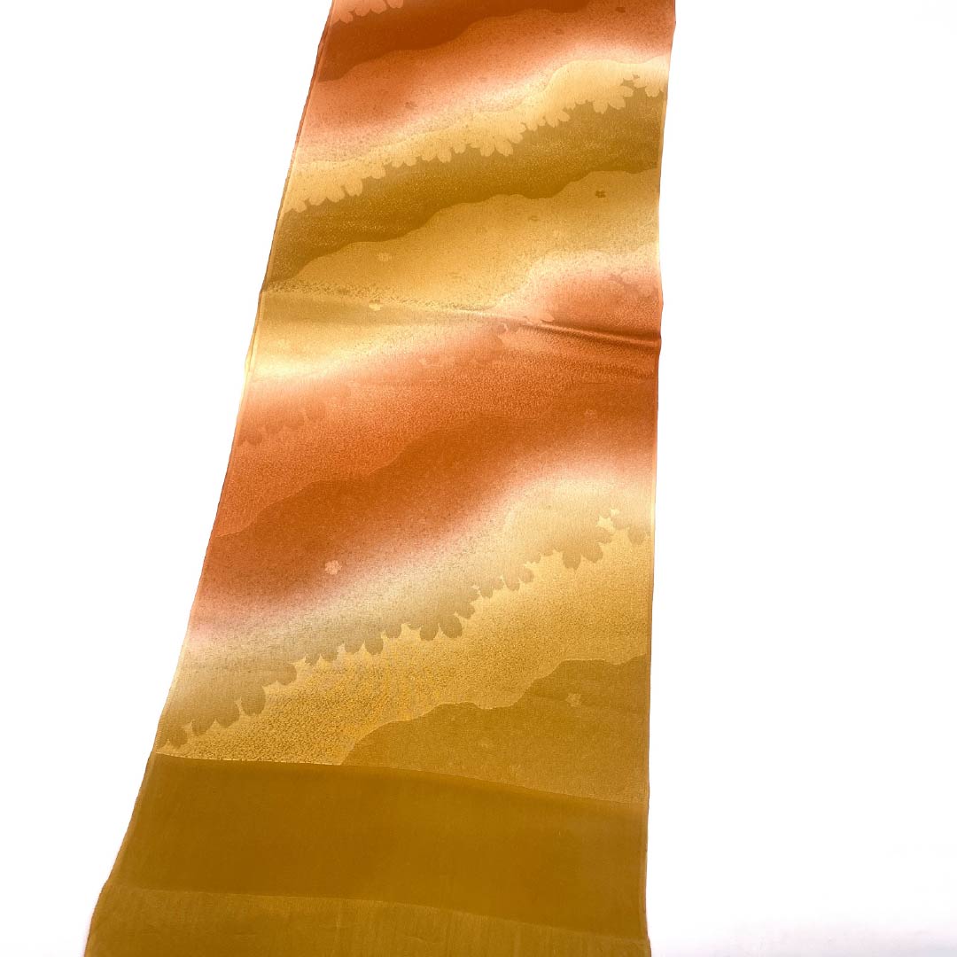 帯揚げ 正絹 Sランク セミフォーマル 琥珀色（こはくいろ） 抽象模様 長さ約178cm 幅約30cm 茶系 1136003072914