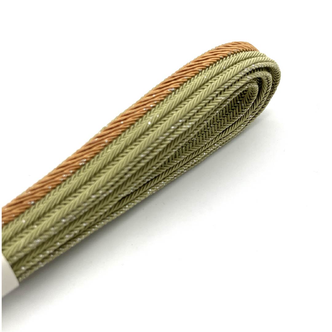Obijime (sash fastener) made of pure silk, quarter-length string, light blue-leaf color, bicolor, for summer, for single layer, length approx. 163cm, width approx. 1.5cm, semi-formal, S rank, green, 1135003192319