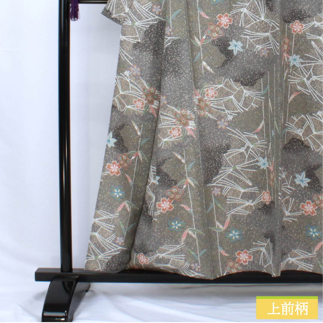 Komon (small pattern) kimono, polyester, length 156cm, sleeve length 66cm, single-layer, lead-colored (namari-iro) kimono, classic pattern, washable, S rank, gray, product number 1115005912322