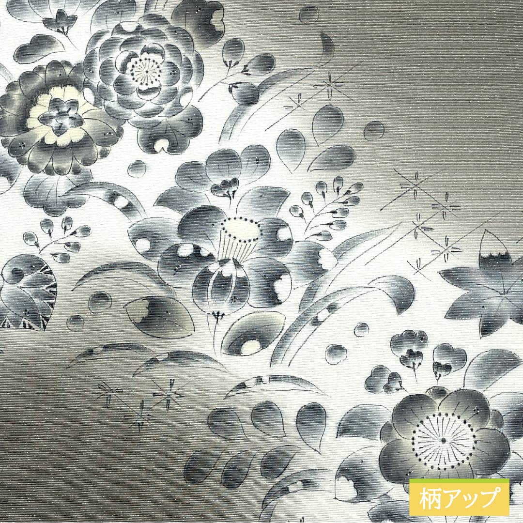 Silk Fukuro Obi (Sash) in Rikyu Nezumiiro (Gray) with Tsujigahana (Flower) motif, Length: 460cm, S-Rank, Pointed Design, Semi-Formal, Gray, Product Number: 1123014972422