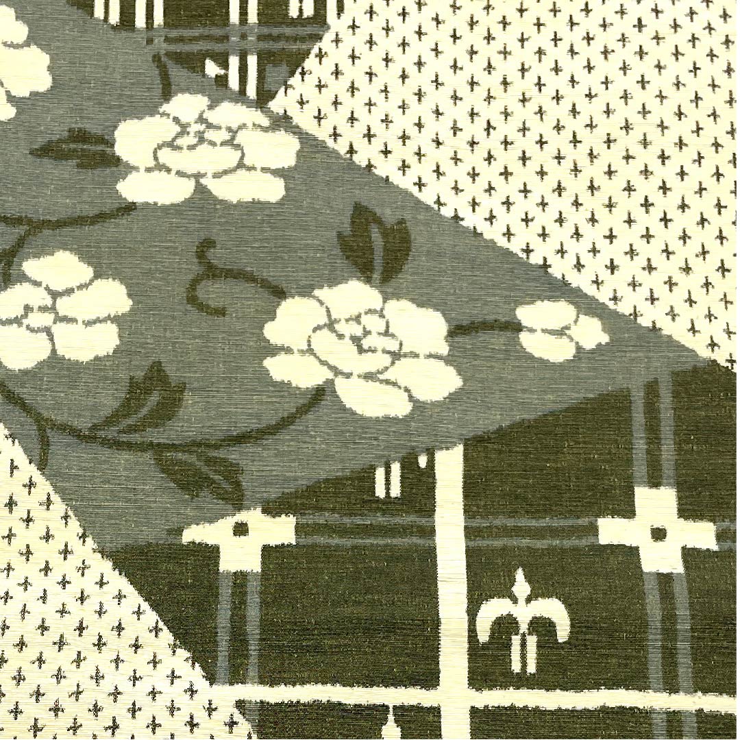 Nagoya obi, Koji color, Tsumugi fabric, Kiri-inlay style, Swallow, Flower, Animal pattern, Batik pattern, Obi length 355.5cm, Pure silk, S rank, Full length, Casual, Cream color, 1124004552315, Nagoya tailoring