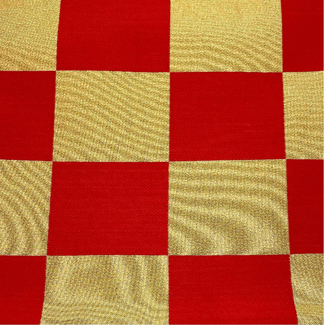 Gold-colored Fukuro Obi for Furisode, Checkered, Length 432cm, Pure Silk, A-Rank, Six-way, Formal, Gold-based, 1123006233321