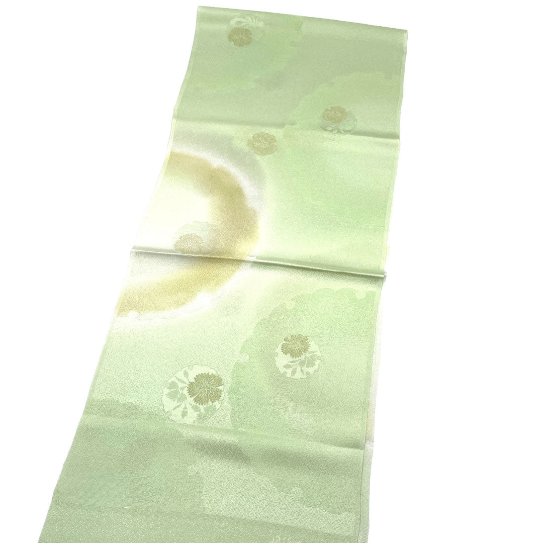 Unused: Obiage silk, NEW rank, semi-formal, usuyanagi-iro (pale willow green), Tango chirimen, Yukiwa (snow circle pattern), Length approx. 181cm, Width approx. 30cm, Green tone, 1136003161919