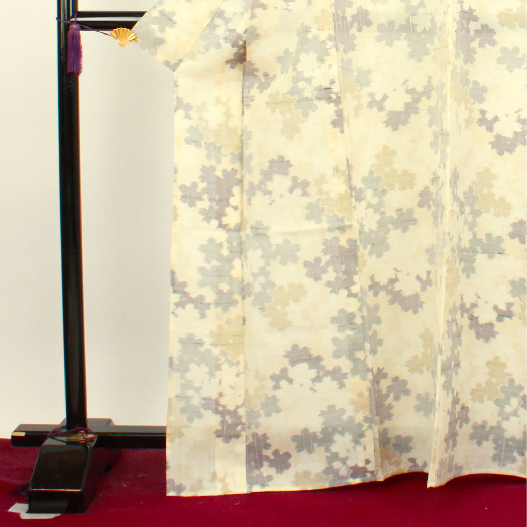 Raw tsumugi, Length 167cm, Sleeve length 66cm, Milky white, Abstract pattern, Pure silk, S rank, Single layer, Cream color, 1116002552515