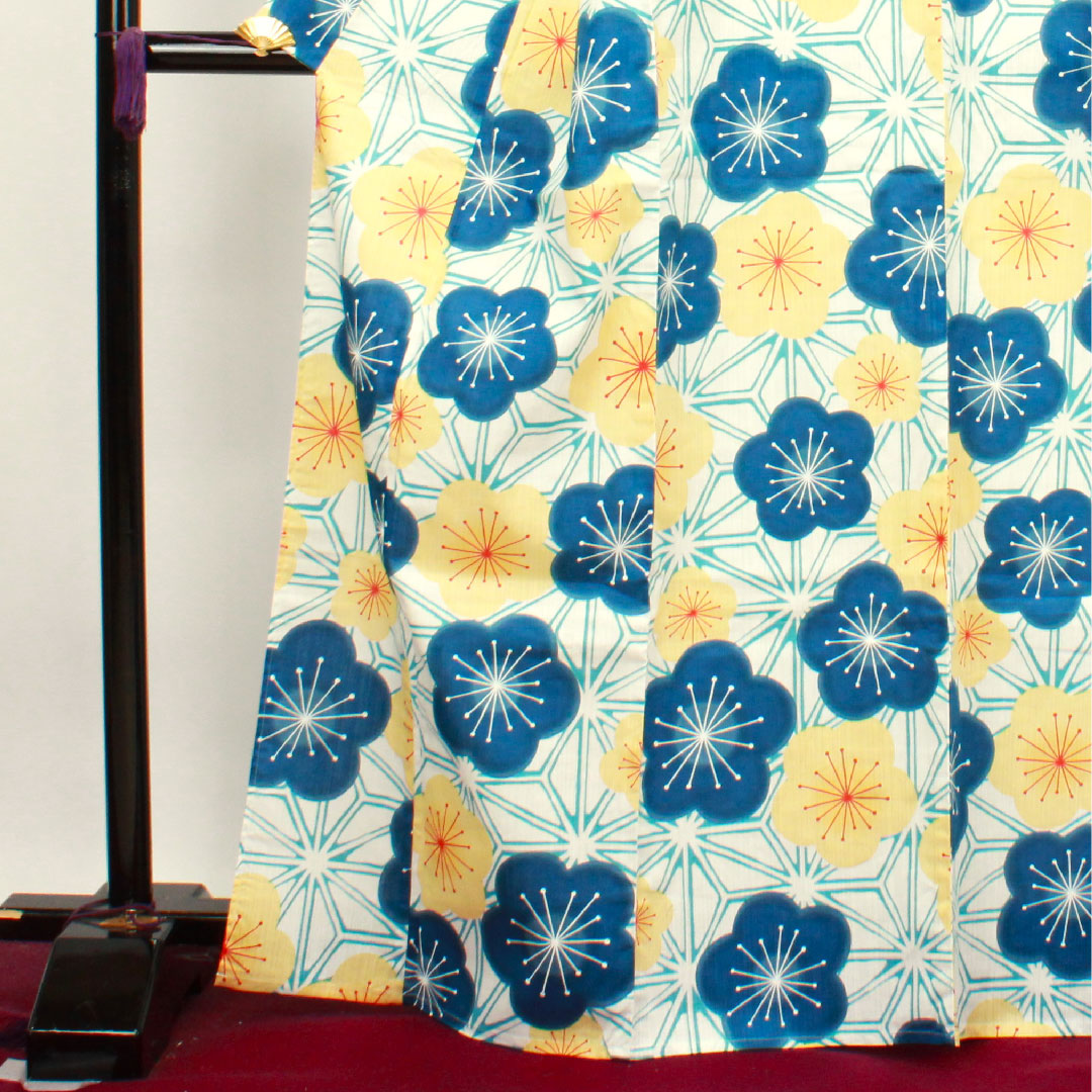 Yukata by Sayaka Yamamoto, Plum, Asanoha, Cotton, S rank, Single layer, Length 167.5cm, Sleeve length 68.5cm, White, 1118003972511