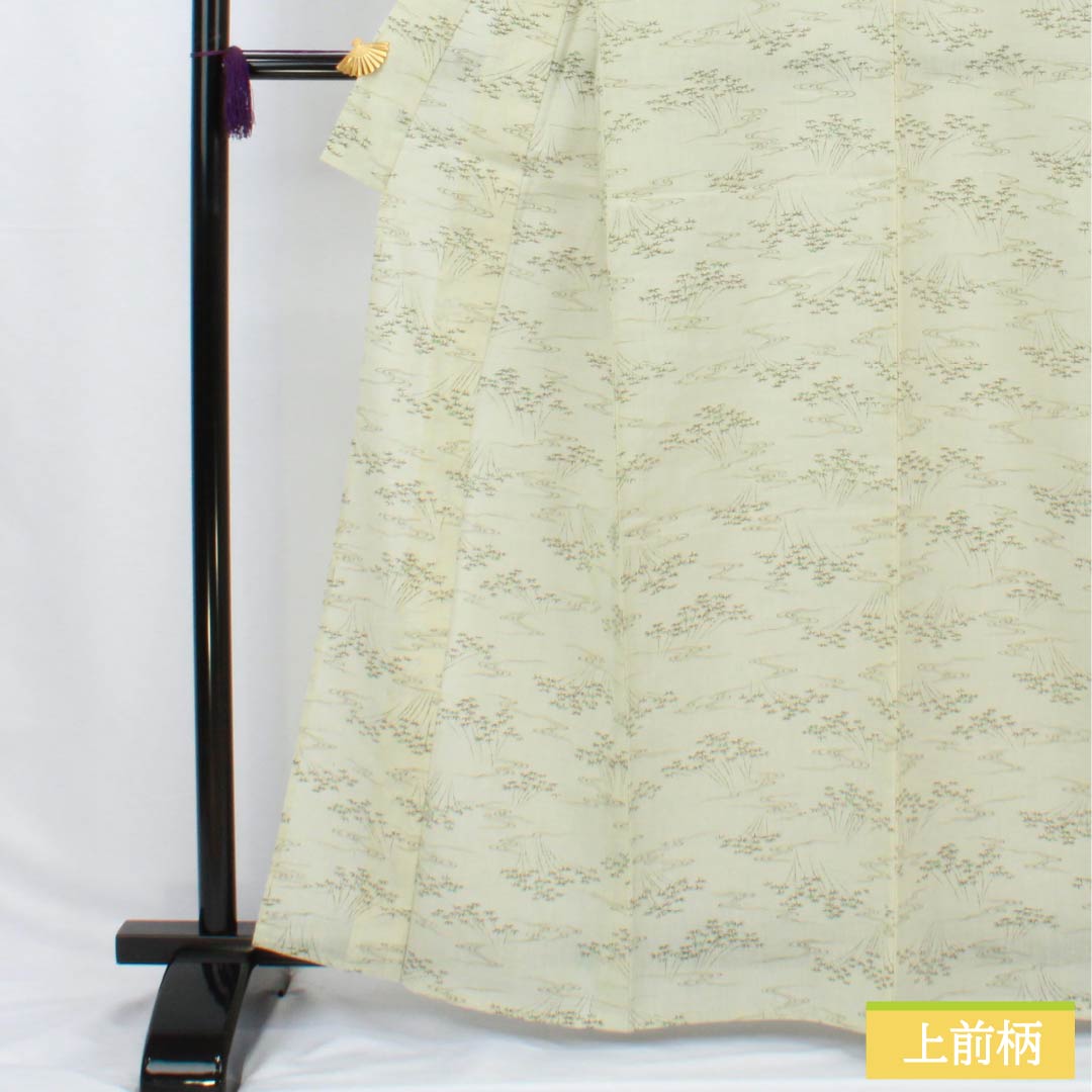 Tsumugi (pongee) polyester, S rank, length 163.5cm, sleeve length 63.5cm, white lily color (shirayuriiro), bamboo design, flowing water pattern, washable, single-layer kimono, white, product number 1116004082411