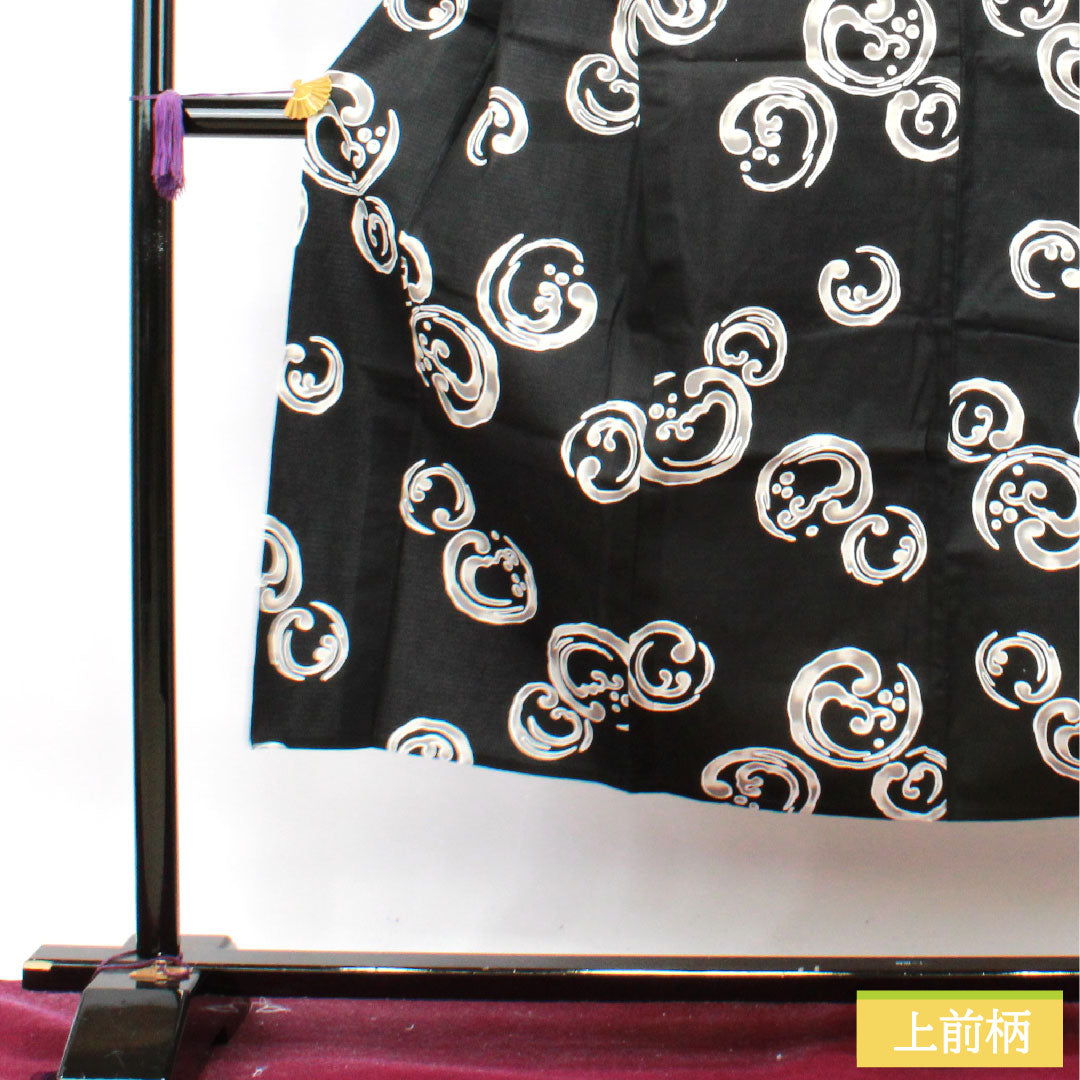 Men's cotton yukata, length 144cm, sleeve length 67.5cm, S rank, unlined, black, abstract pattern, Ryoko Kikuchi 1118004952410