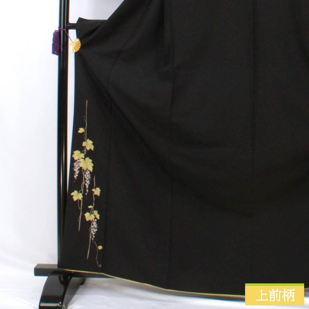 Visiting Kimono, Polyester, S Rank, Lined, Length 166.5cm, Sleeve Length 68cm, Designed by Kansai Yamamoto, Grape Pattern, Washable, Tsukesage, Black, Product Number: 1112006942510
