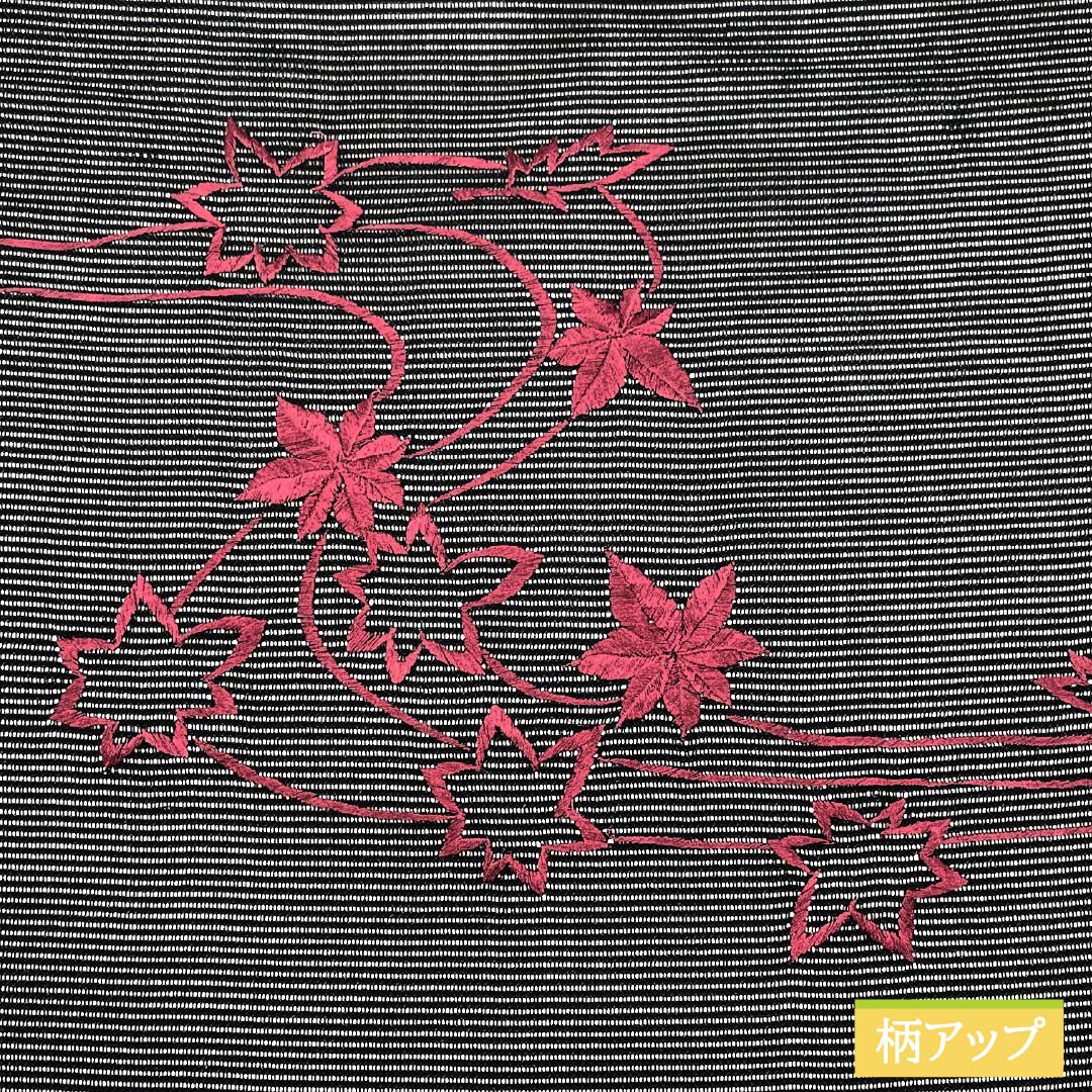 Nagoya Obi, Pure Silk, Summer Obi, Autumn Leaves Embroidery, Obi Length 367cm, S Rank, Point Pattern, Semi-Formal, Black, 1124006752310, Nagoya Made