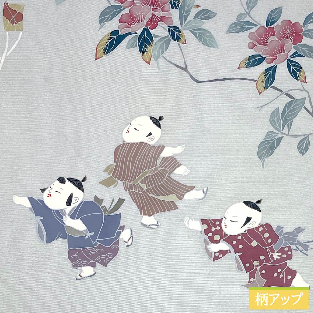 名古屋帯 正絹 Aランク 雲井鼠色（くもいねずいろ） 染め帯 童子 凧揚げ 帯丈372cm ポイント柄 カジュアル グレー系 1124009833322 名古屋仕立て