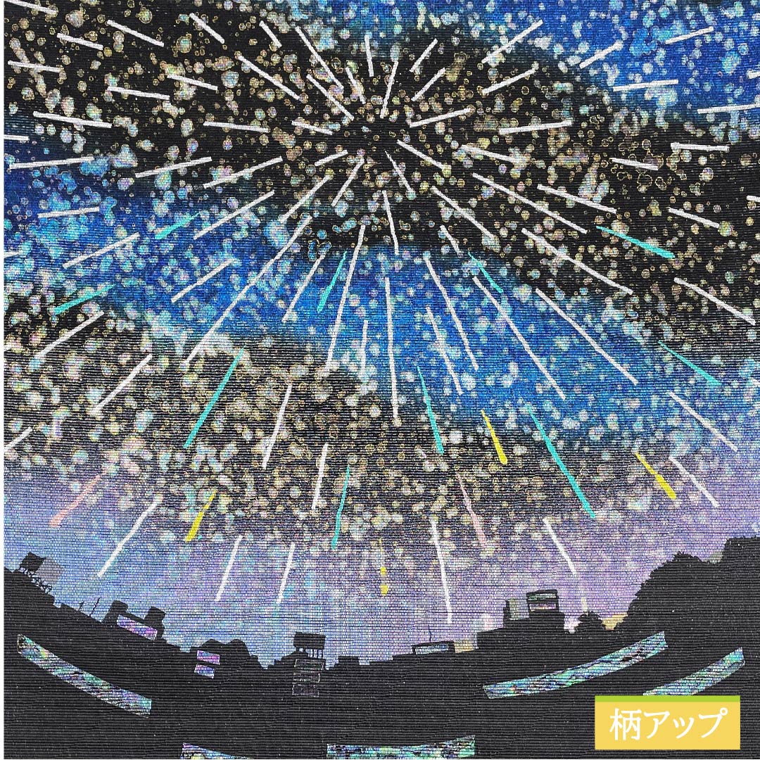 【Unsewn】Fukuro Obi Silk S Rank Black Residential Area Fireworks Raden Obi Length 460cm Partial Pattern Semi-Formal Black Type 1123012202410