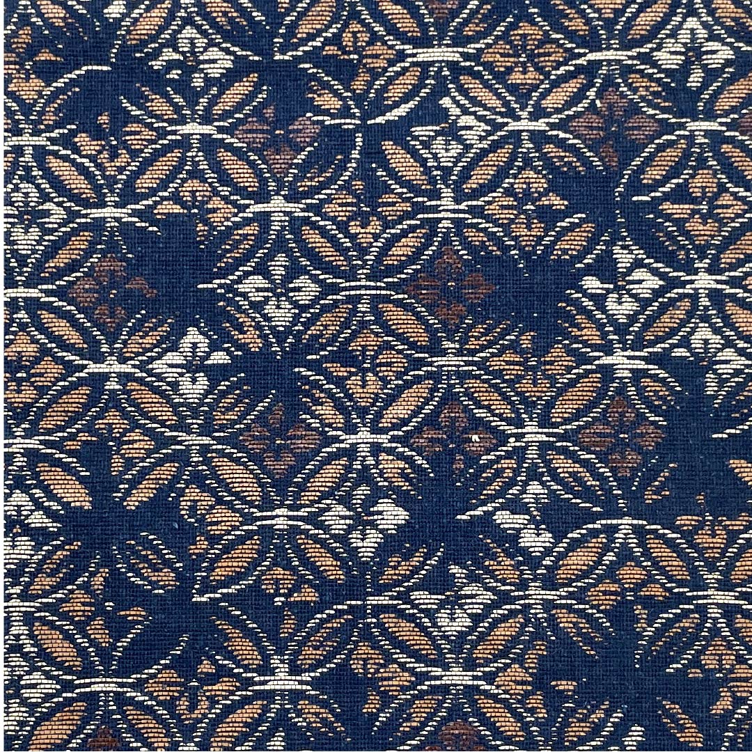 [Unhemmed] Half-width obi, pure silk, S rank, dark blue (kon tetsu iro), shippo pattern. Obi length 364cm, navy blue. 1125001782318
