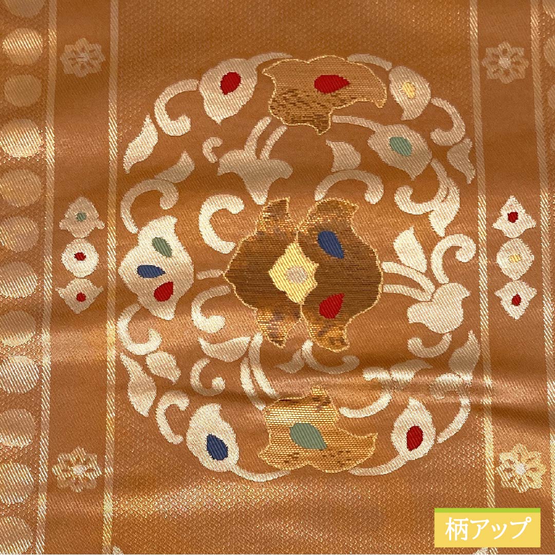 Fukuro Obi (sash) made of pure silk in Shikanchairo (brown) with an abstract floral pattern, 440cm long, S rank, six-pass, semi-formal, brown, product number 1123014982314