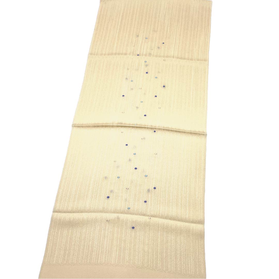 (New old stock) Obiage pure silk NEW rank casual pale eggshell (usutamago-iro) dots stripes Tango chirimen length approx. 174cm width approx. 30.5cm cream color 1136003211915