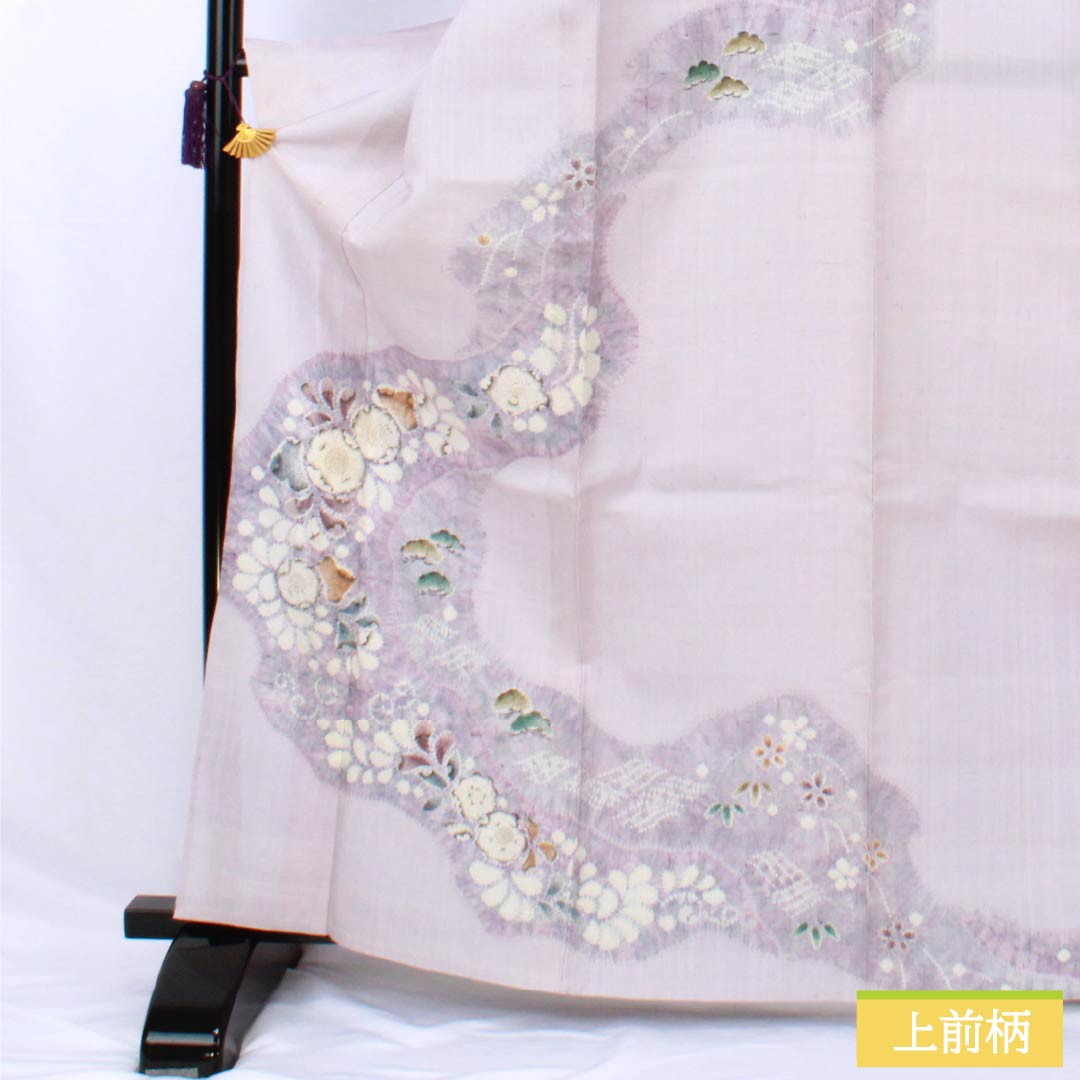 訪問着 正絹 Bランク 単衣 身丈165.5cm 裄丈64.5cm 白藤色（しらふじいろ） 紬地 絞り 作家物 辻ヶ花 紫系 1112007554520