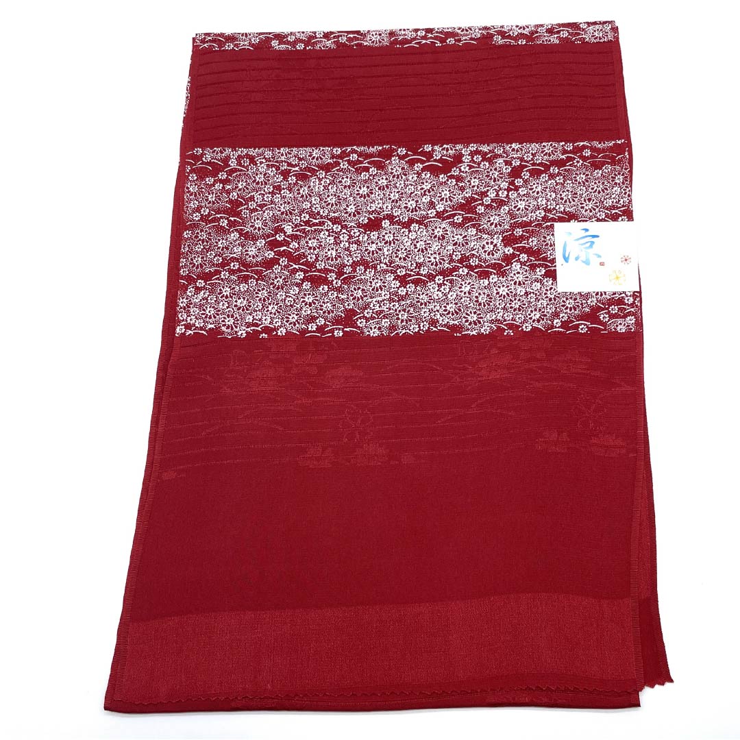 （新品）帯揚げ 正絹 セミフォーマル 真紅色（しんくいろ） 夏物 小花 長さ約172cm 幅約28.5cm NEWランク 赤系 1136000821912