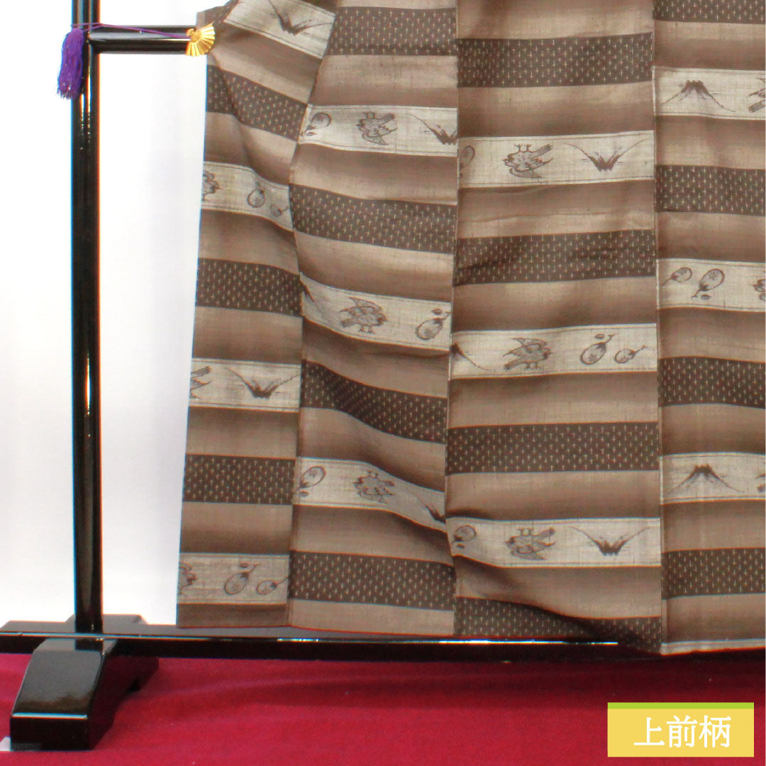 紬 正絹 身丈160cm 裄丈64.5cm  勇屋織物 十日町紬 しゃれ物語 Sランク 袷 茶系 1116003452414