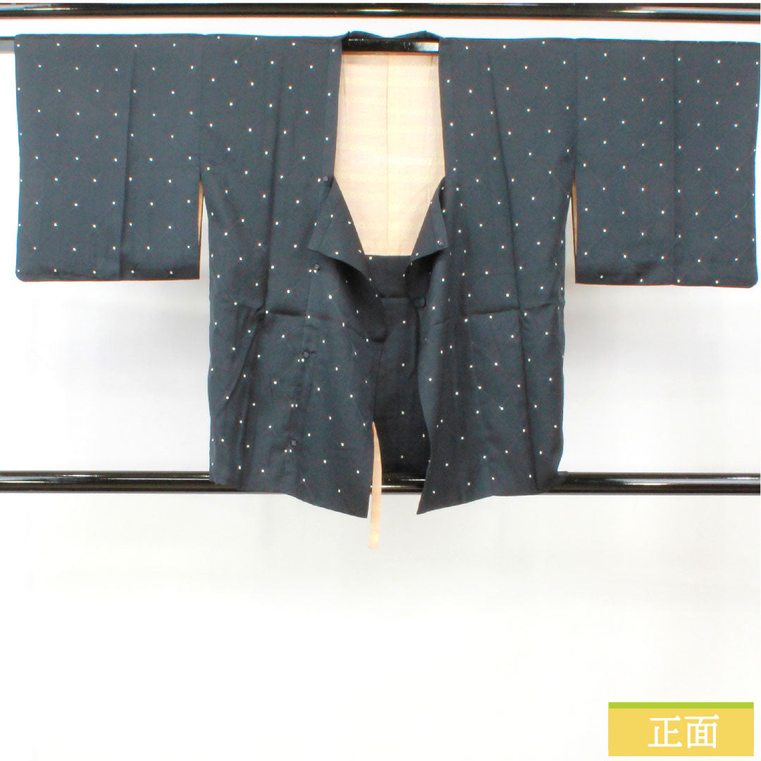 Michiyuki coat, pure silk, length 77.5cm, sleeve length 64cm, geometric pattern, B rank, lined, black, 1117001104910