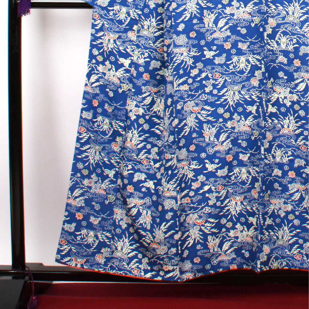 小紋 身丈157.5cm 裄丈61cm 袷  瑠璃紺色 型染 草花模様  正絹 Sランク 青系 1115002202317
