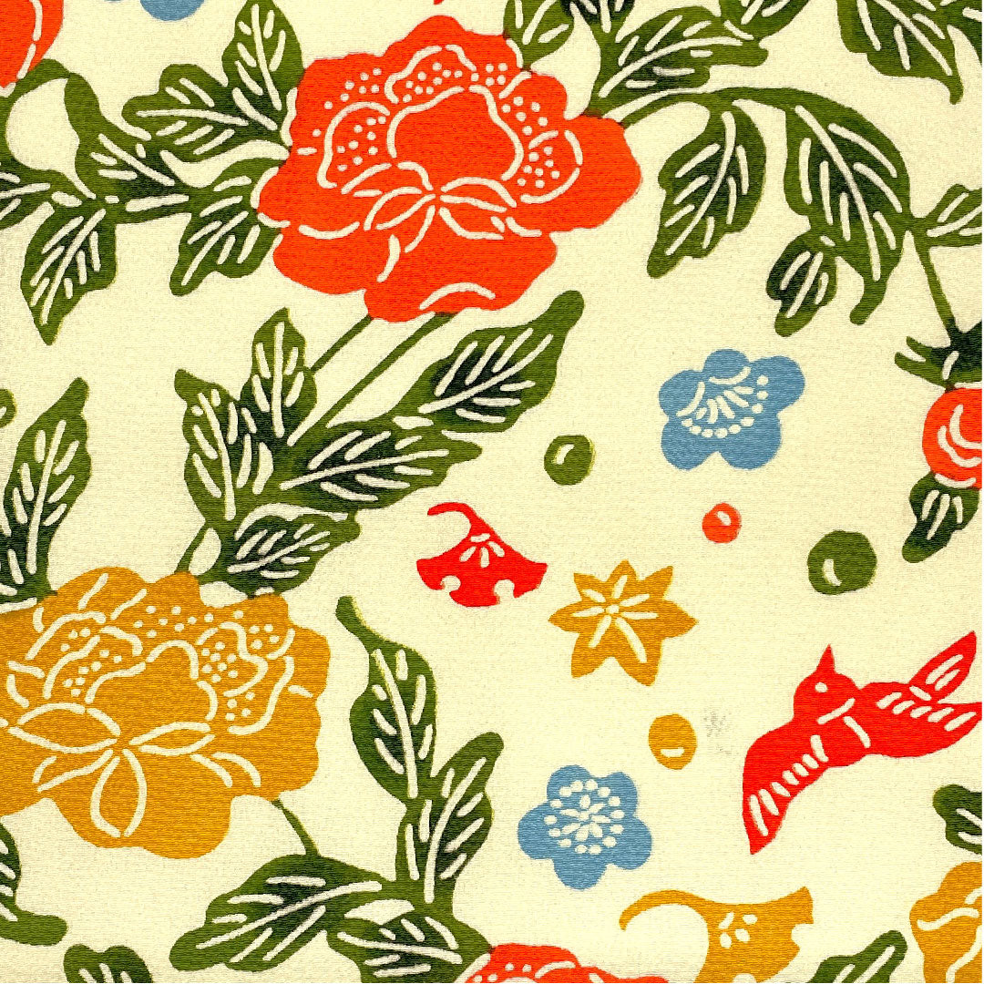 Nagoya obi, stencil-dyed obi, flower and bird pattern, obi length 378cm, pure silk, A rank, full length, casual, cream color, 1124002033315