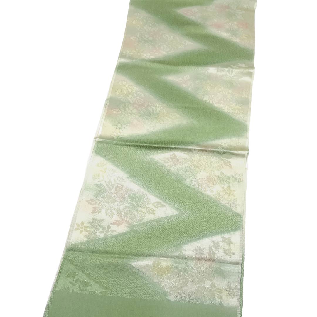 帯揚げ 正絹 Sランク セミフォーマル 青磁色（せいじいろ） 古典柄 花柄  長さ約182cm 幅約29cm 緑系 1136003642919