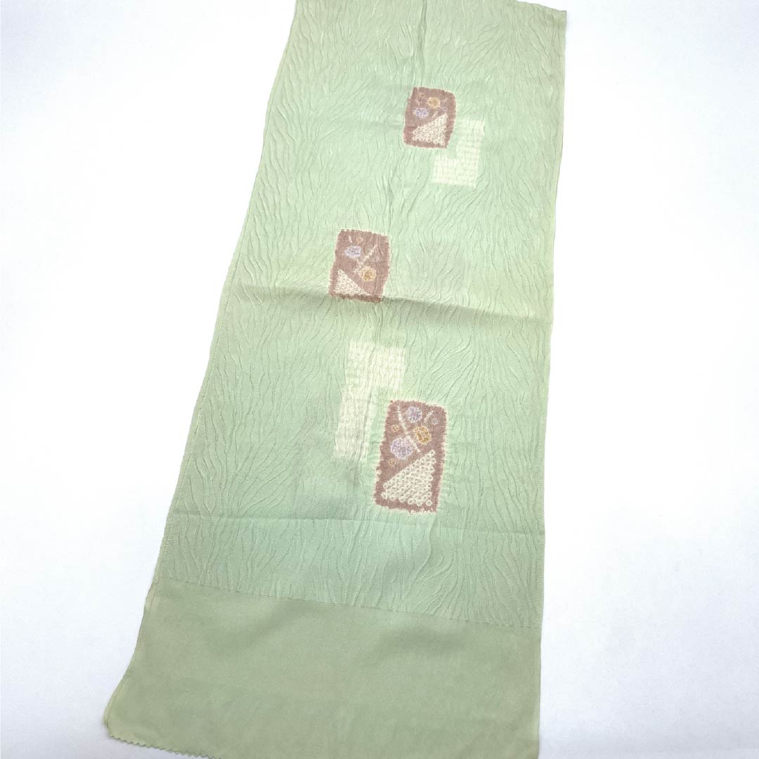 Obiage Silk S-rank Semi-formal Longquan Celadon Glaze Color Partial Shibori Abstract Pattern Length approx. 157cm Width approx. 30cm Green 1136004562919