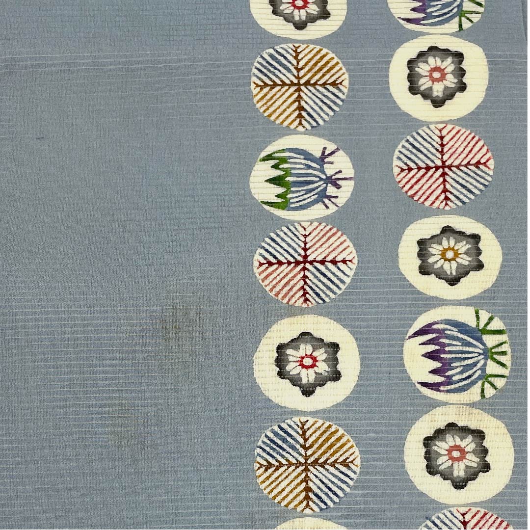 Nagoya obi, agarwood brown, summer obi, silk, floral pattern, dyed obi, obi length 378.5cm, pure silk, B rank, six-pass, casual, blue, 1124004294317, Nagoya style