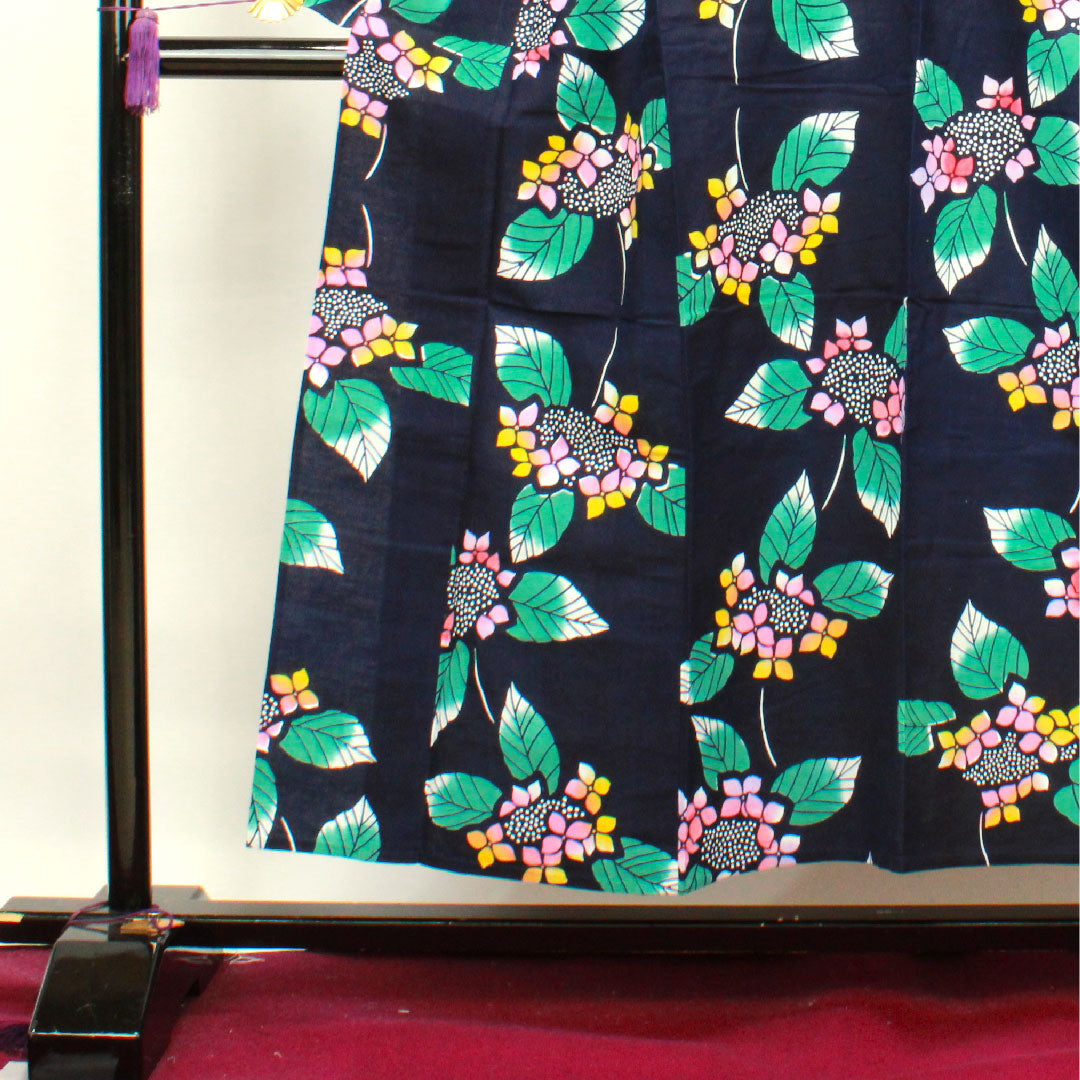 Yukata, dark blue, hydrangea, cotton, S rank, single layer, length 150.5cm, sleeve length 64cm, navy blue, 1118003062118
