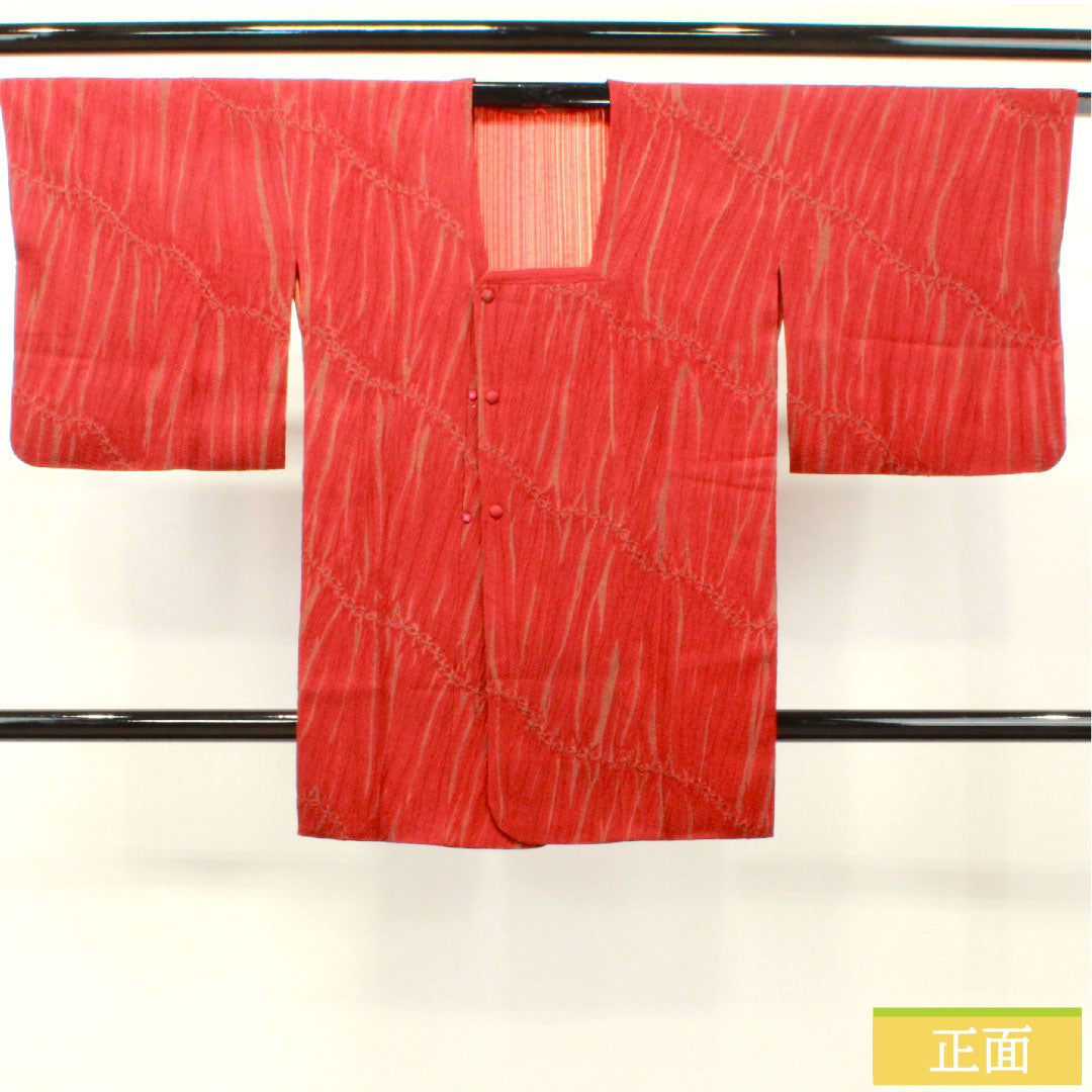 道行コート 正絹 身丈89cm 裄丈64cm 真紅色（しんくいろ） 絞り Sランク 袷 赤系 1117001022912