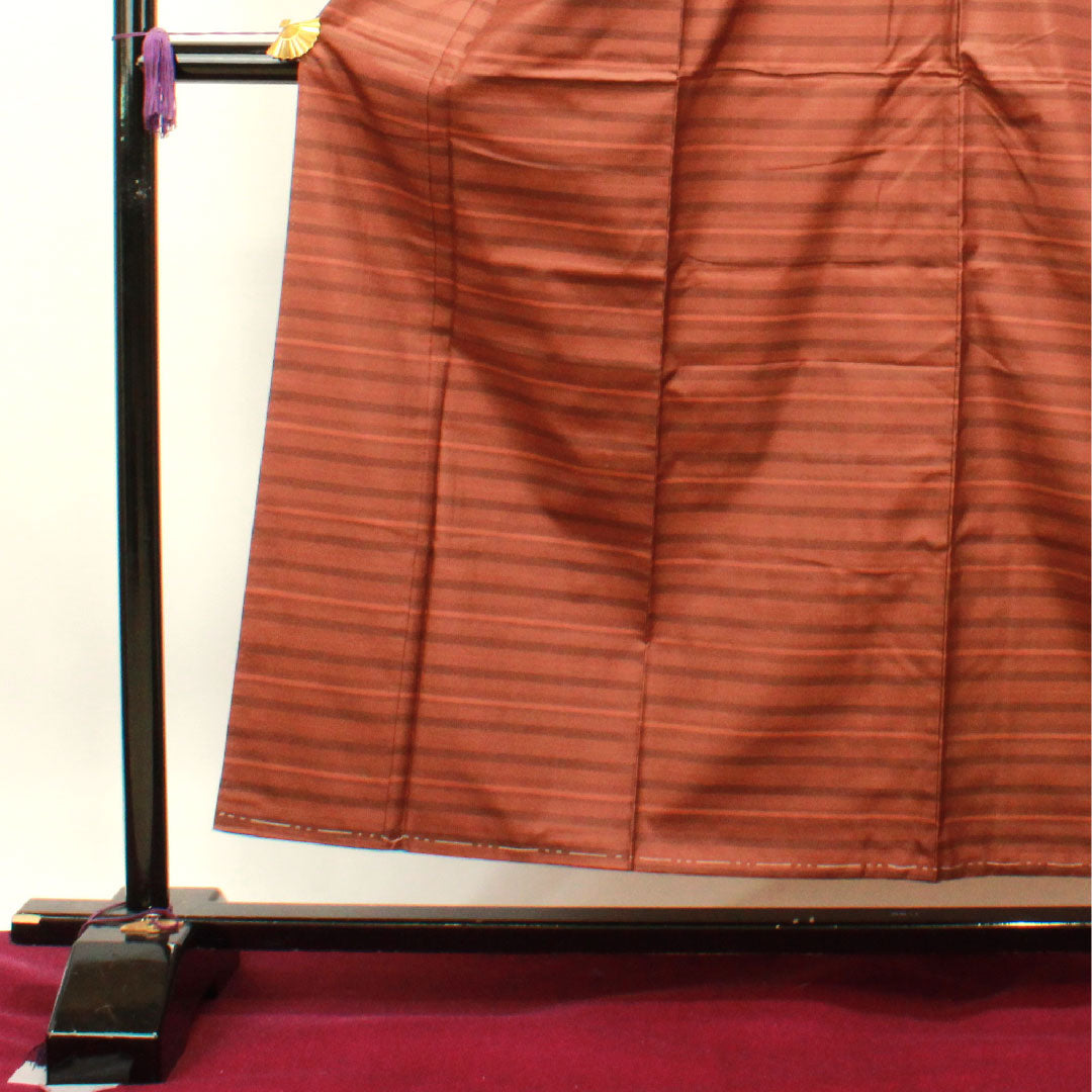 紬 正絹 身丈155.5cm 裄丈62.5cm  横段 Aランク 袷 茶系 1116002793314
