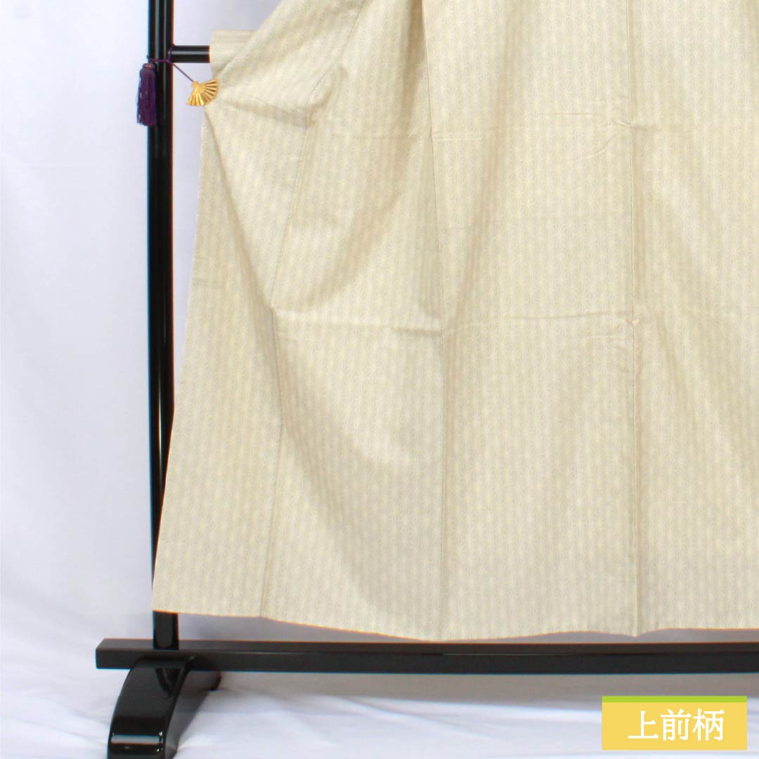 Tsumugi, pure silk, S rank, length 155cm, sleeve-to-sleeve 64cm, pale eggshell, white Oshima, asa-no-ha pattern, with basting stitches, lined, cream-colored, 1116004842315