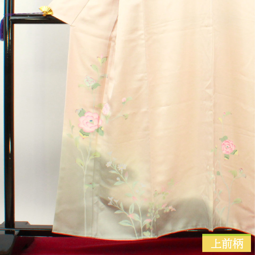 訪問着 正絹 袷 身丈158.5cm 裄丈64.5cm 薄桜色（うすざくらいろ） 京友禅 草花模様 Aランク ピンク系 1112004373313