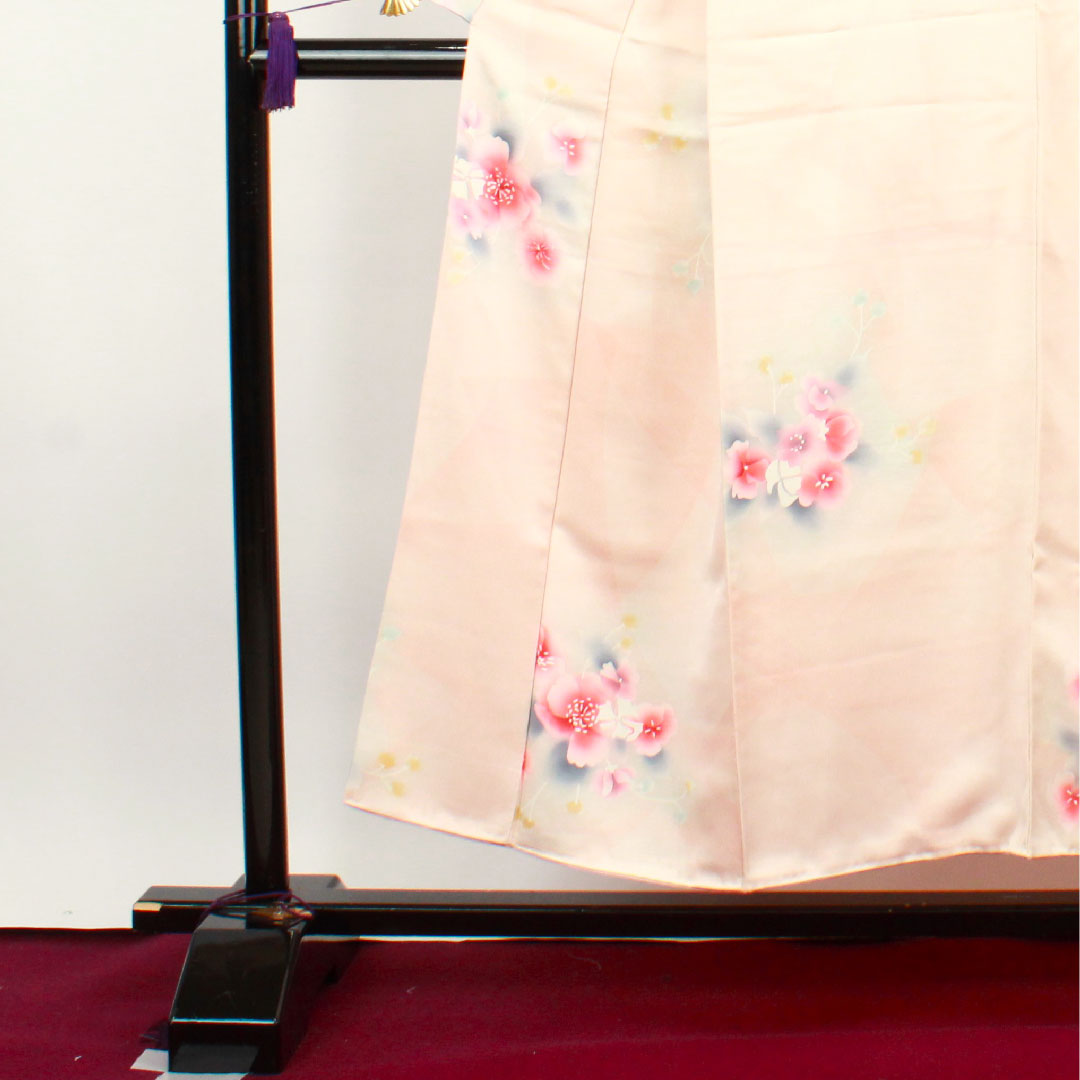 Komon, Length 151cm, Sleeve length 61cm, Awase, Otome color, Wet drawing Yuzen, Floral pattern, Pure silk, A rank, Pink 1115002923213