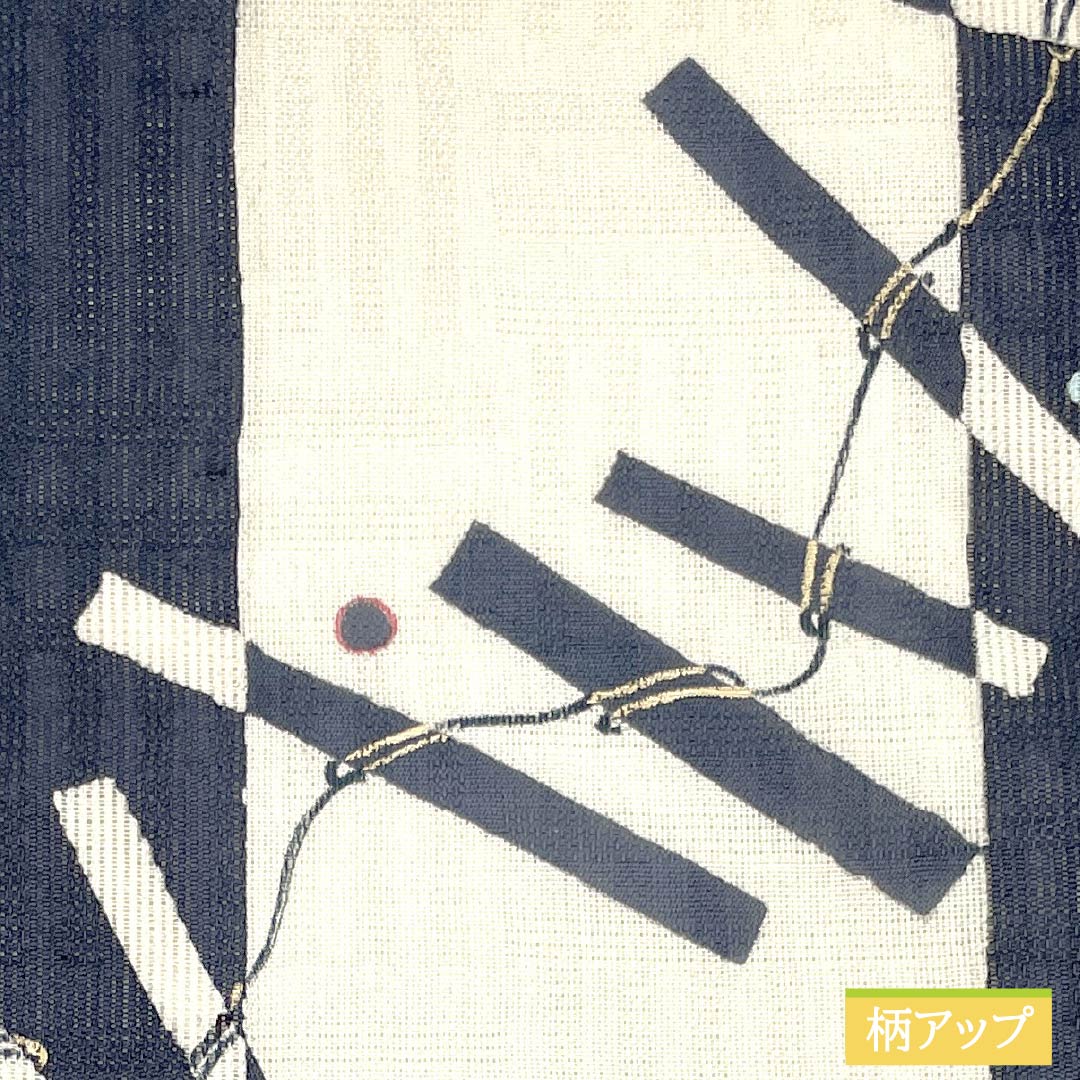 Nagoya obi, pure silk, dark blue, dyed obi, abstract pattern, summer obi, obi length 374cm, A rank, point pattern, casual, blue, 1124006793317, open style
