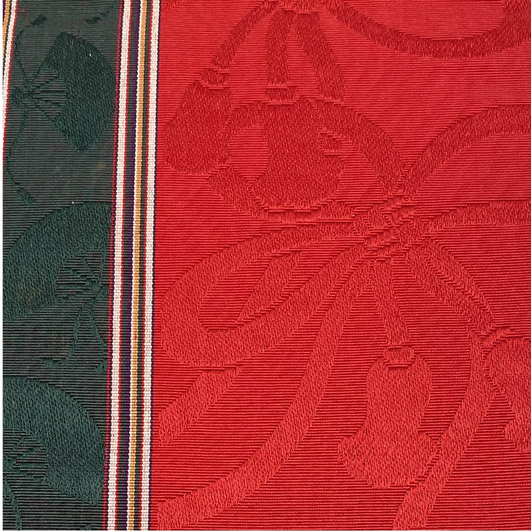 Half-width obi, pure silk, obi length 342cm, crimson red, fan-shaped, binding cord, Hakata-ori, red, S rank, 1125001382312