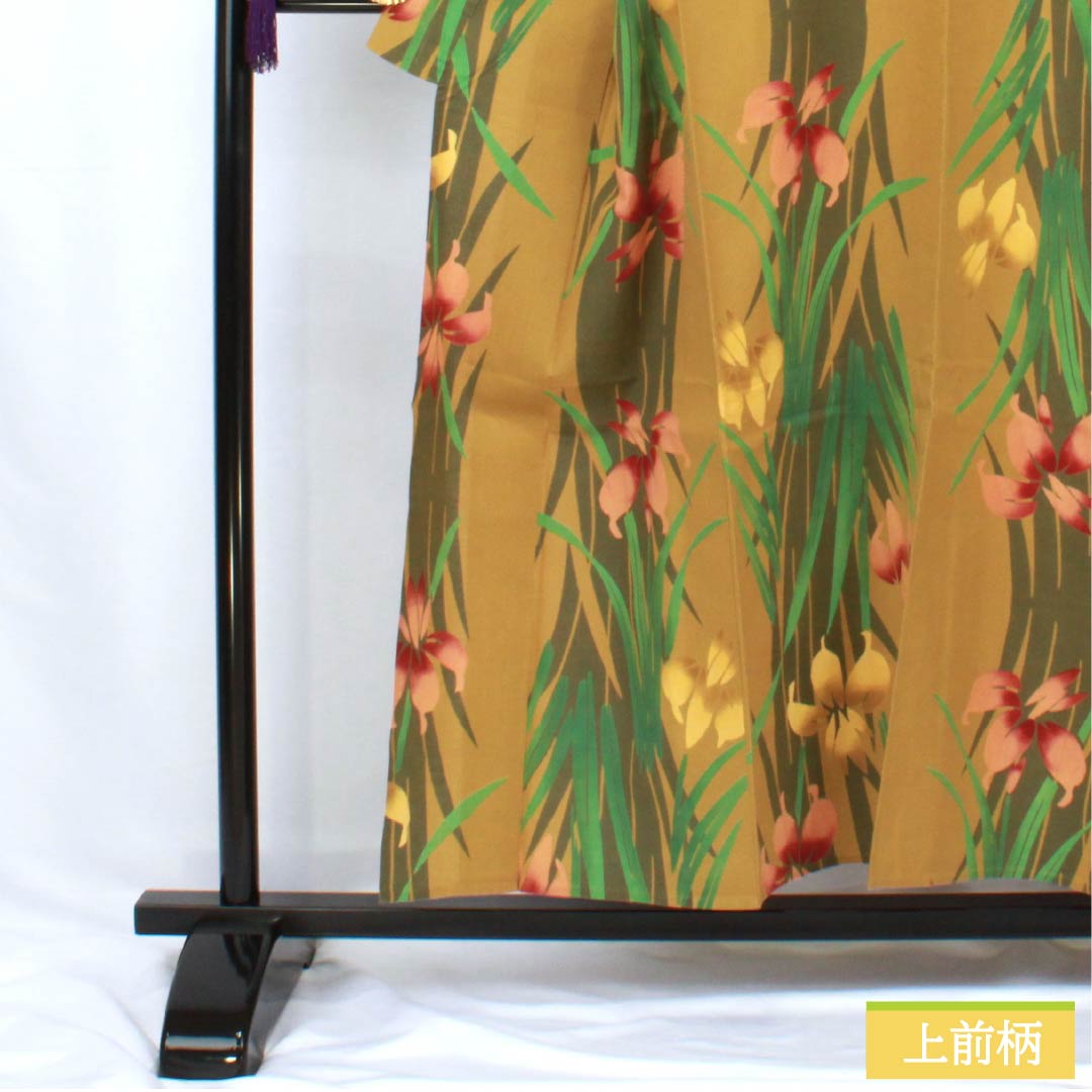 Cotton Yukata, Length 153.5cm, Sleeve Length 67cm, Rank A, Single Layer, Yellow, Magnolia, Iris Design, Product Number: 1118005803223