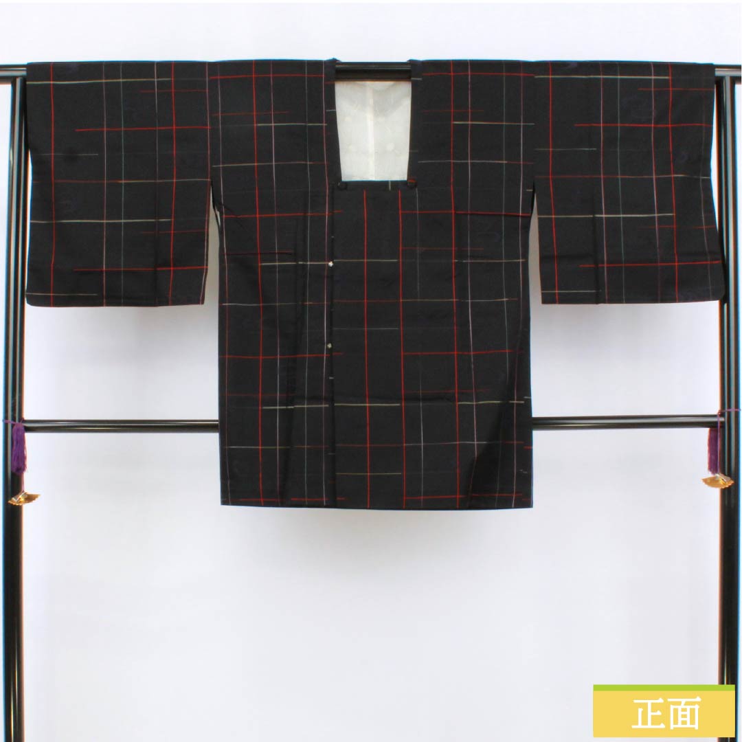 Michiyuki Coat, Polyester, S Rank, Length 84cm, Sleeve Length 65cm, Check Pattern, Single-Layer, Black, 1117001342910