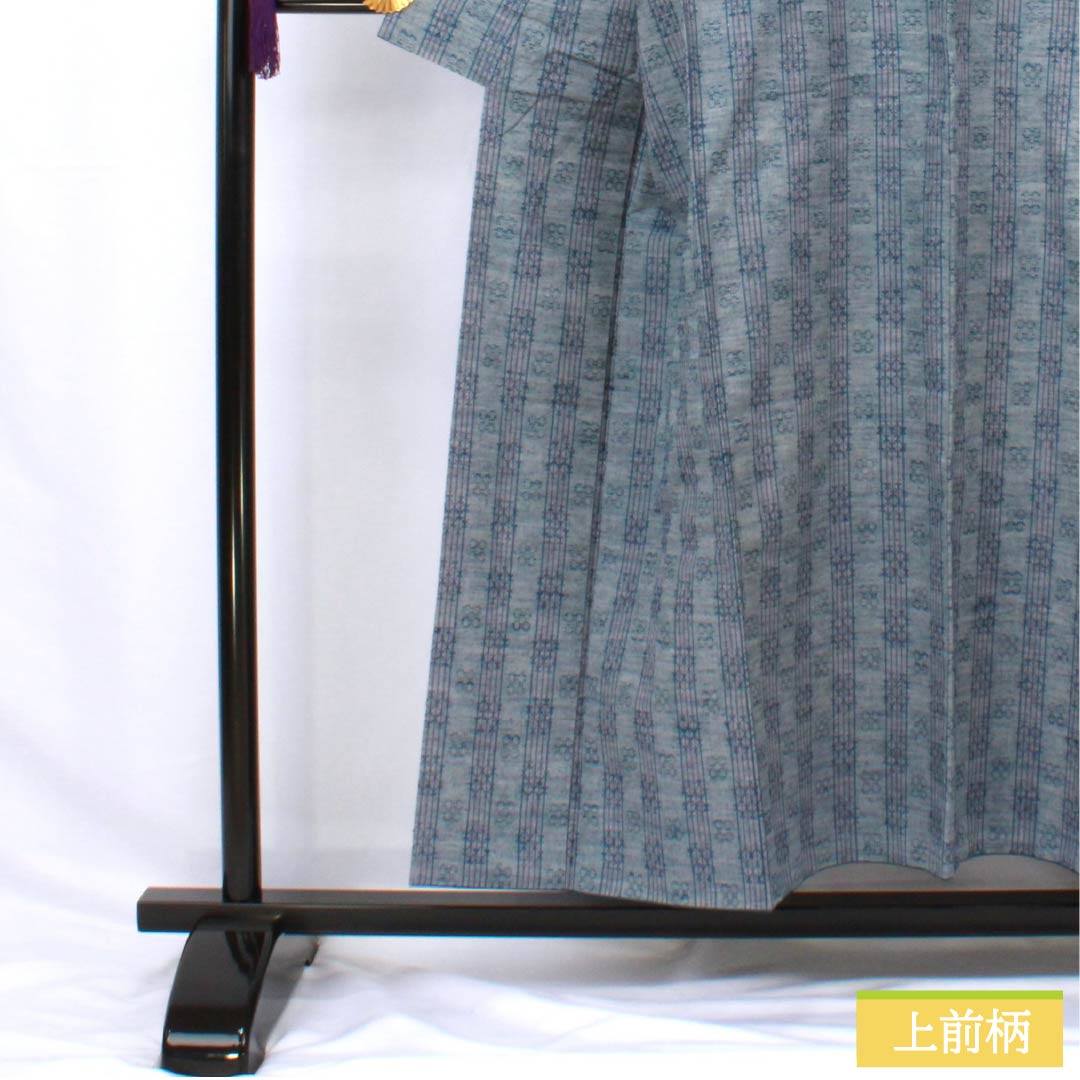 Tsumugi silk kimono, length 153cm, sleeve length 62cm, light dull color (usunibiiro), flower weave, A rank, lined, blue, 1116003893217
