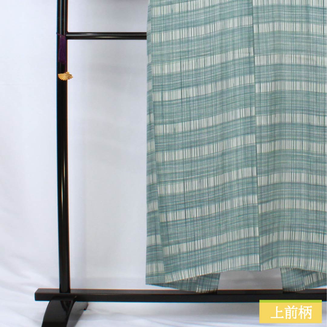 Men's Nagajuban (long under-kimono), pure silk, S-rank, length 151cm, sleeve length 69cm, indigo brown (aito-chairo) check pattern, single layer, light blue, 1140000632524
